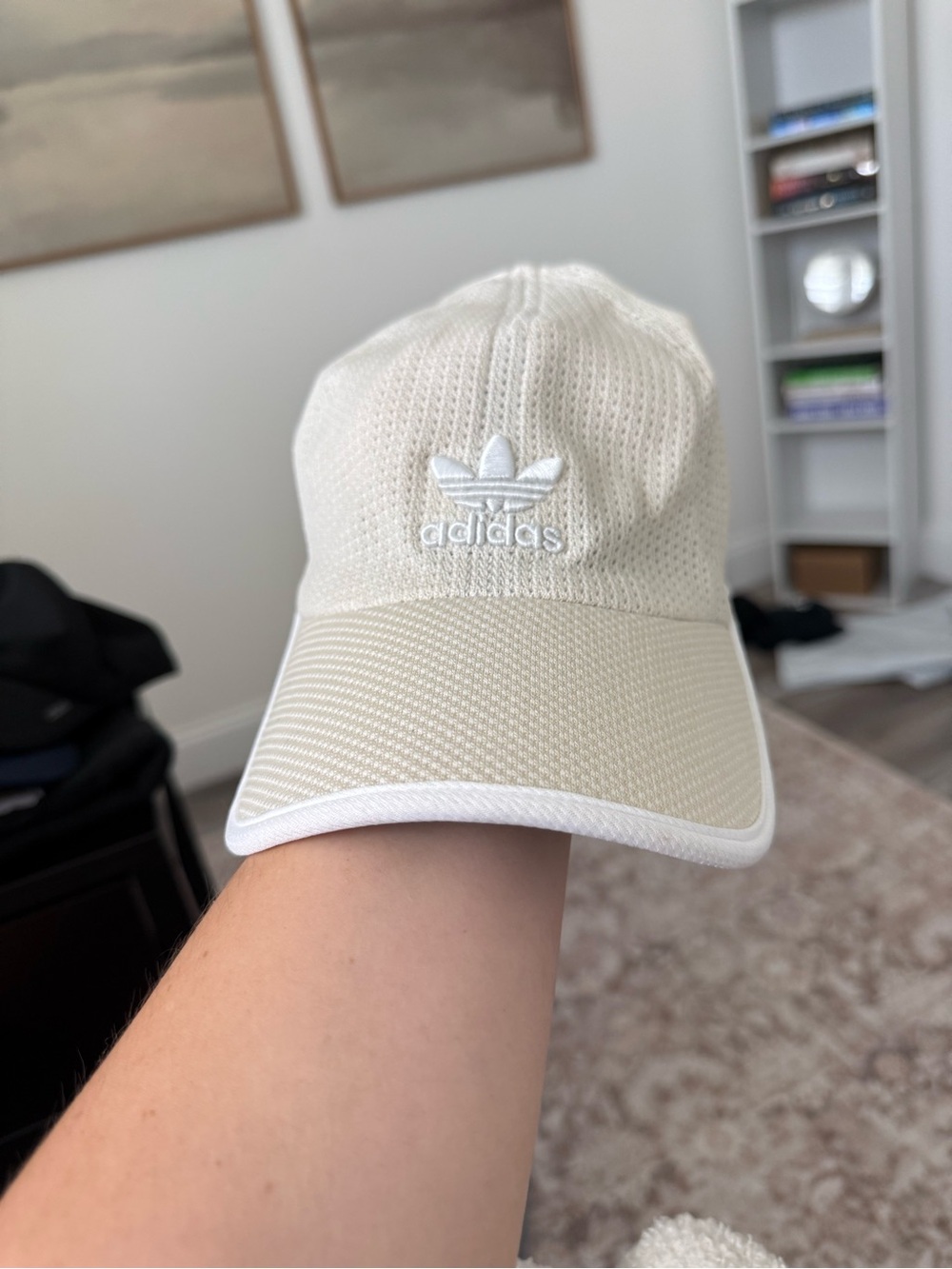 Adidas Originals Crochet Knit Trefoil Baseball Cap Cream Off White Hat